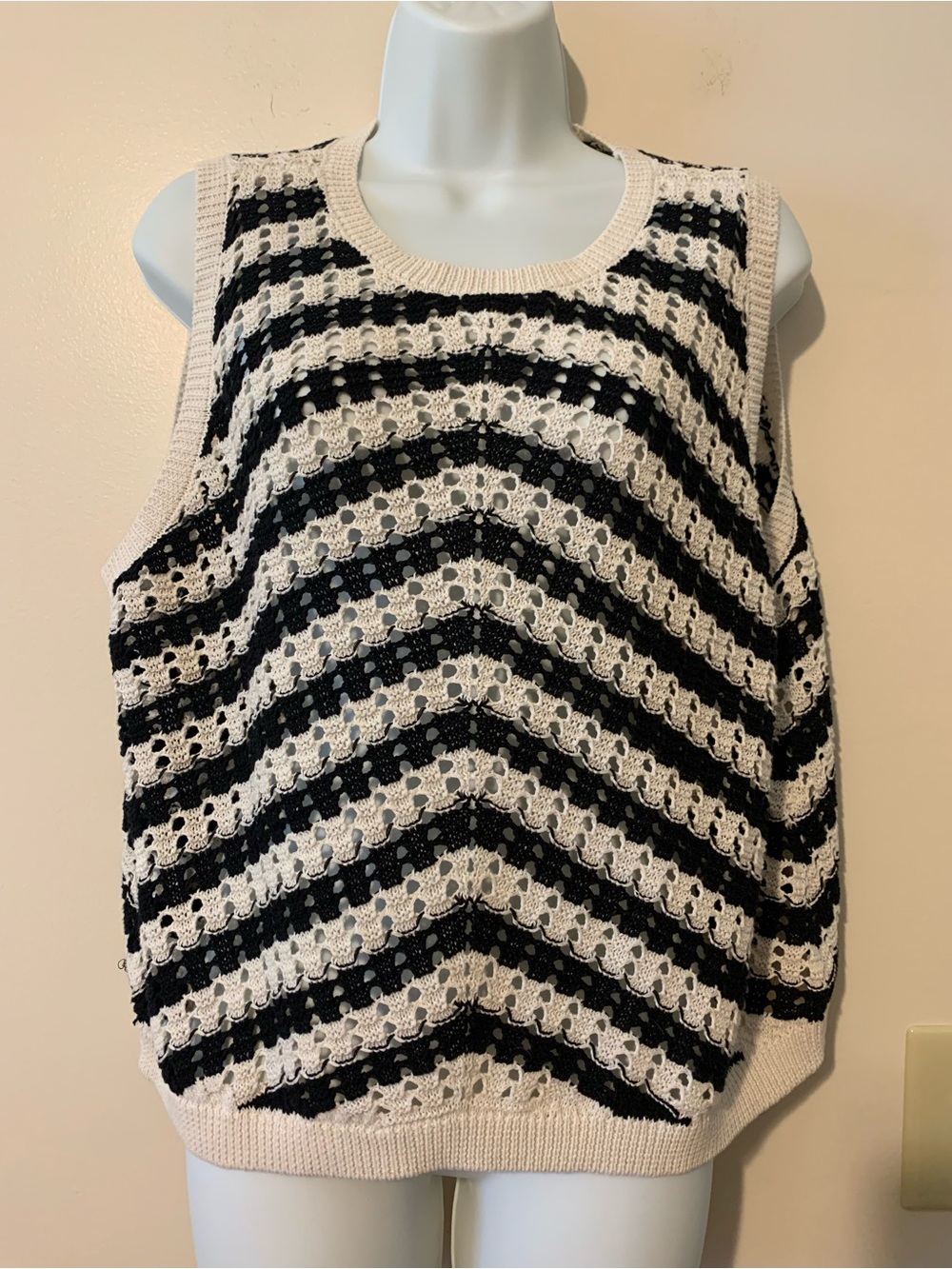a new day Black and Cream Striped Crochet Knit Tank Top - Picture 2 of 7